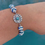 Bracelet in Blue and White Dzi Agates