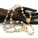 Rosary in Rose Quartz, gold-plated cross