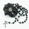 Rosary in Black Agates, platinum-plated cross