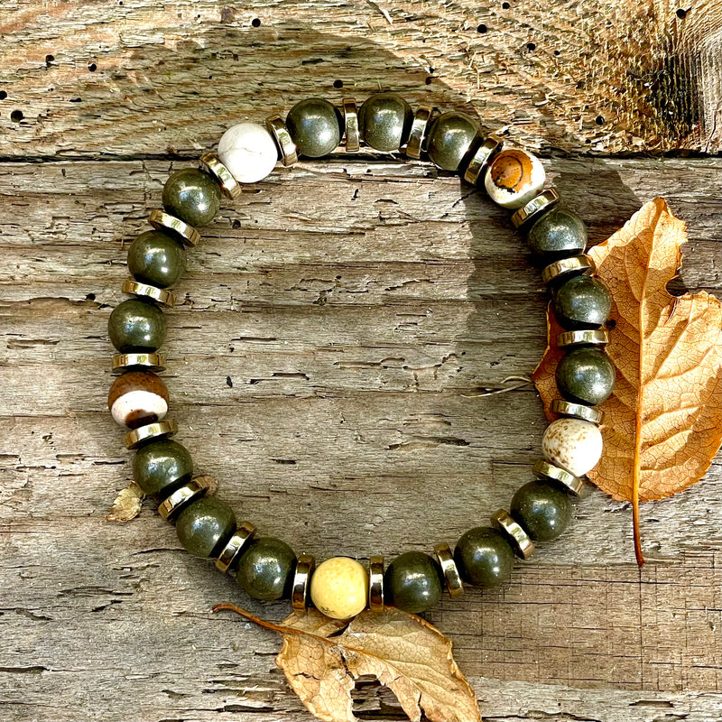 Bracelet in Pyrite and Zebra Jasper