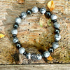 ♞ Bracelet en Jaspe Paysage gris et Hématite